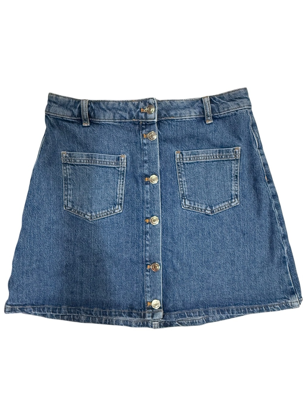 Maeve Anthropologie Denim Button Front Mini Skirt Women’s Tagged 12 Runs Small - Picture 1 of 4